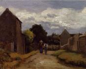 卡米耶 毕沙罗 : Male and Female Peasants on a Path Crossing the Countryside